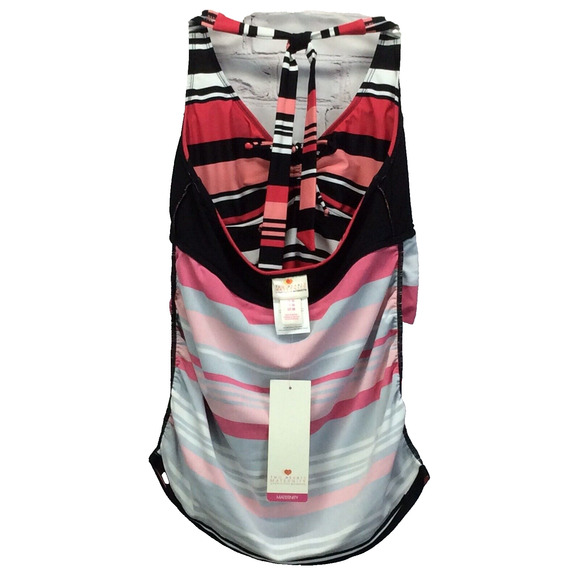 Two Hearts Maternity Tankini Swim Top Womens Size M Multicolored Striped Ruching - Picture 6 of 9